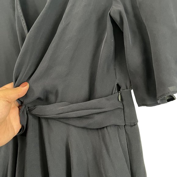 A.L.C. Black Silk Twist Front Vneck Dress Flowy Womens Size 4 - Picture 3 of 6